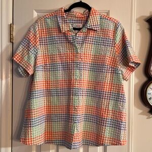 Denim & Co plaid multi color button down top, XL